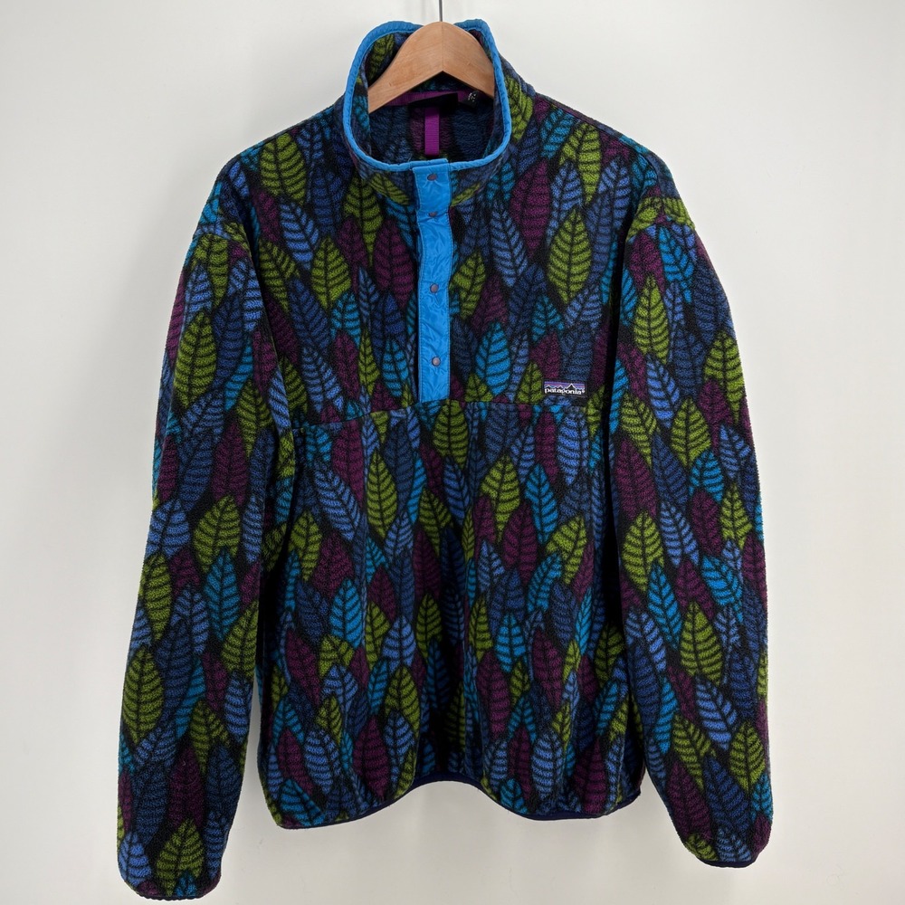 Vintage 90s Patagonia Synchilla Snap T Fleece Pullover L Leaf Print USA Made